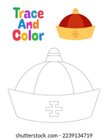 Chinese Hat tracing worksheet for kids