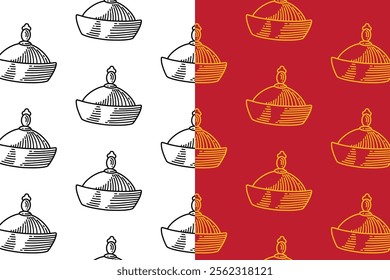 chinese hats engraving seamless pattern background set for packaging. doodle tradition hats caps  background. retro chinese caps wallpaper. pattern background with chinese hats festival.