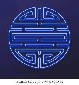 chinese health symbol neon sign, modern glowing banner design, colorful modern design trends on black background. Vector illustration.