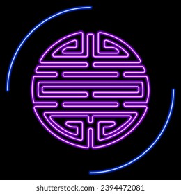 chinese health symbol neon sign, modern glowing banner design, colorful modern design trends on black background. Vector illustration.