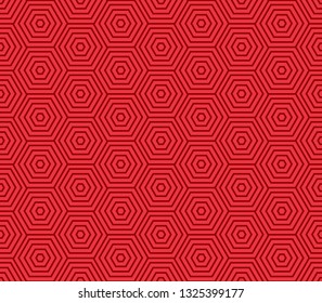 chinese hexagon spiral pattern seamless, red art swirling background vector