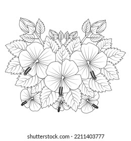 chinese hibiscus flower hand drawn coloring page illustration and line art isolated background  rose sharon flower   china rose flower drawing sketch 