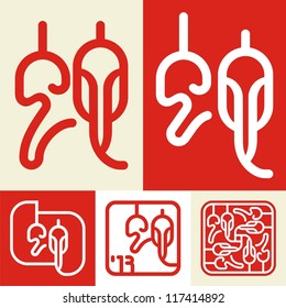 Chinese hieroglyph "snake". Set # 02. Image kanji "snake" in the style of ancient seals.