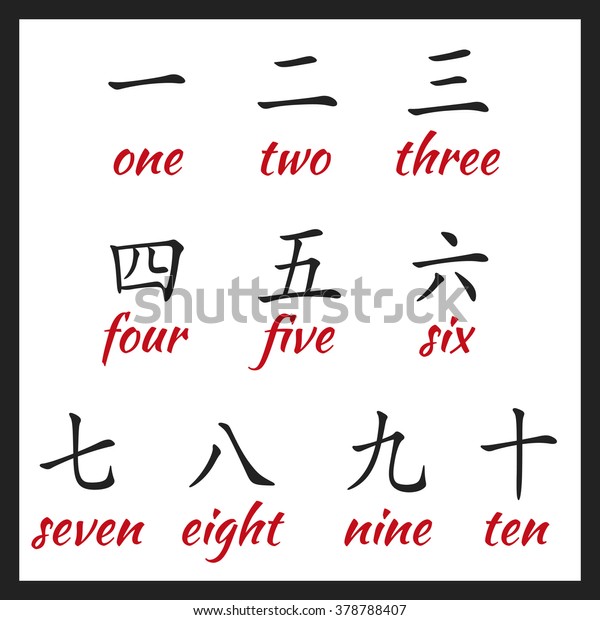 Chinese Hieroglyphs Numbers One Ten Translation Stock Vector Royalty Free