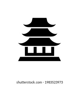 Chinese historical building flat silhouette black color illustration vector.Chinese Worship place icon