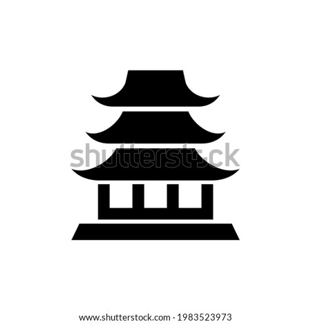 Chinese historical building flat silhouette black color illustration vector.Chinese Worship place icon