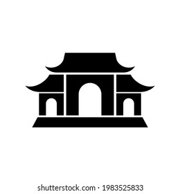 Chinese historical building three door flat silhouette black color illustration vector.Chinese Worship place icon