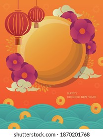 Chinese holiday, Lunar New Year or Mid-Autumn Festival, golden Chinese oriental style frame, vector greeting card