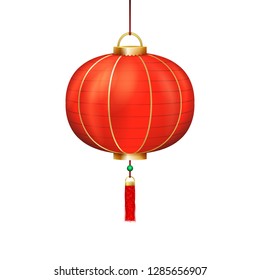 Chinese holiday paper lantern sign isolated icon realistic 3d design vector illustration