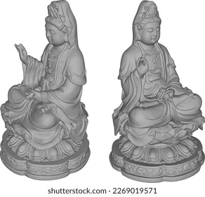 Chinese holy goddess statue vector illustration sketch