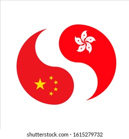 Chinese and Hong Kong flags. Vector illustration