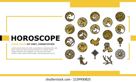 Chinese Horoscope And Accessory Landing Web Page Header Banner Template Vector. Rabbit And Monkey, Goat And Snake, Dragon And Horse Chinese Horoscope Animal . Lantern Plum Tree Branch Illustration