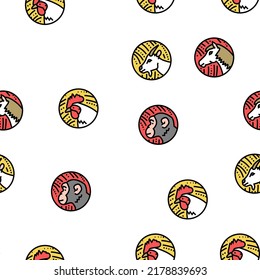 Chinese Horoscope And Accessory Vector Seamless Pattern Thin Line Illustration