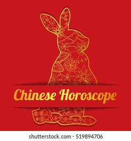 Chinese horoscope background with golden hare