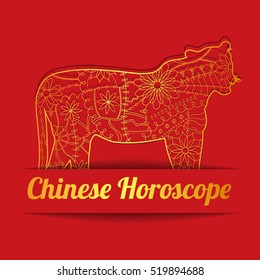 Chinese horoscope background with golden tiger