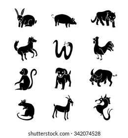 Chinese horoscope collection on simple white background