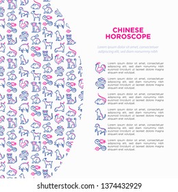 Chinese horoscope concept thin line icons: rooster, ox, mouse, dragon, tiger, rabbit, pig, horse, dog, monkey, and goat. Modern vector illustration for calendar, template for print media.