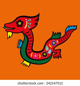 Chinese Horoscope Dragon in Paper Cut Inspired Style 