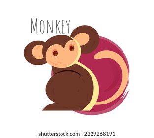 Icono del horóscopo chino. Símbolo sagrado animal de Año Nuevo Feliz. Mascotas orientales asiáticas con mono abstracto o macaco para medios sociales. Dibujo vectorial plano de dibujos animados aislado en fondo blanco