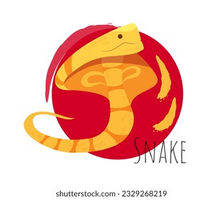 Icono del horóscopo chino. Símbolo de signo de serpiente o cobra zodiac de Feliz Año Nuevo. Mascotas abstractas con animal asiático oriental para aplicaciones. Dibujo vectorial plano de dibujos animados aislado en fondo blanco