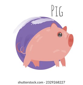 Icono del horóscopo chino. Pegatina con un lindo símbolo sagrado animal del año nuevo asiático oriental. Mascota de cerdo china para medios sociales y web. Dibujo vectorial plano de dibujos animados aislado en fondo blanco