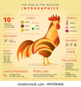 Chinese horoscope infographics with Rooster symbol. Creative new year 2017 sign best for calendars, greeting cards, posters, banners, flyers, etc. Zodiac vector illustration design