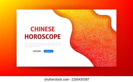 Chinese Horoscope Landing Page. Vector Illustration of Outline Design.