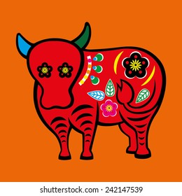 Chinese Horoscope Ox in Paper Cut Inspired Style 