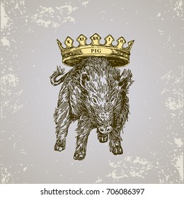Chinese horoscope. Pig. Sketch tattoo. Vector illustration.