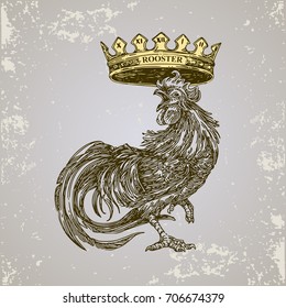 Chinese Horoscope. Rooster. Sketch Tattoo. Vector Illustration.