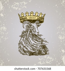 Chinese horoscope. Sheep. Sketch tattoo. Vector illustration.
