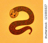 Chinese horoscope. Year of the snake. The vector art image. Cute snake on gold textured background. Vector mascot can be used for banners, gift cards, web, logo design, games, and more other cases.