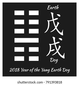 Chinese Horoscope - Yellow  Earth Dog . Chinese happy New Year 2018. Chinese hieroglyphs translation is the Year of the dog.
