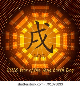 Chinese Horoscope - Yellow  Earth Dog . Chinese happy New Year 2018. Chinese hieroglyphs translation is the Year of the dog.