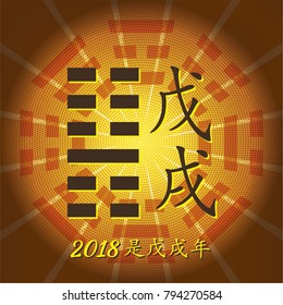 Chinese Horoscope - Yellow  Earth Dog . Chinese happy New Year 2018. Chinese hieroglyphs translation is the Year of the dog.