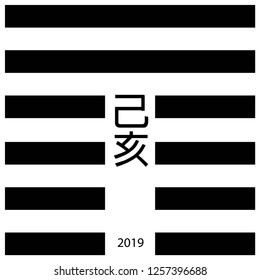 Chinese Horoscope - Yellow Earth Pig. Chinese happy New Year 2019. Chinese hieroglyphs translation is the Year of the pig. Earth Boar year.