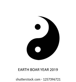 Chinese Horoscope - Yellow Earth Pig. Chinese happy New Year 2019. Chinese hieroglyphs translation is the Year of the pig. Earth Boar year.