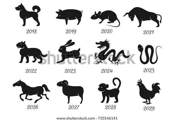 支那星占いの干支 年のベクター画像記号 十二支 動物の占星図 のベクター画像素材 ロイヤリティフリー