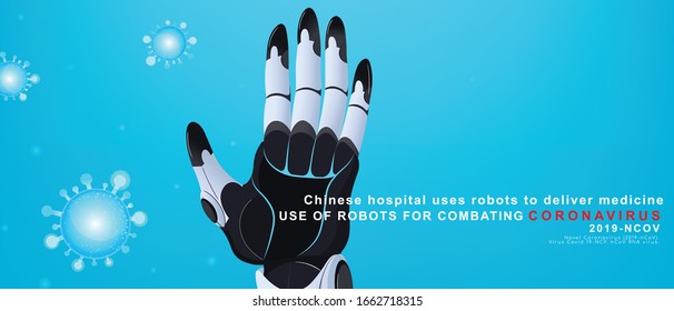 Chinese hospital uses robot Stop coronavirus. Coronavirus (2019-nCoV). Virus Covid 19-NCP. Vector background.