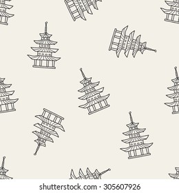 Chinese house doodle seamless pattern background