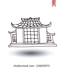  Chinese House Icon, Vector Illustration.