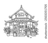 Chinese house line. Vector illustration