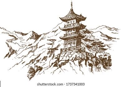 Casa china en las montañas.