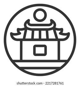 Chinese house on a cloud, in the sky - icon, illustration on white background, outline style