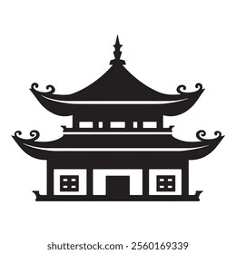 Chinese house silhouette vector icon illustration 