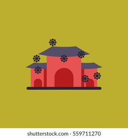 Chinese house and snow Vector illustration of Chinese new year celebration in flat style Pagoda winter