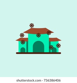 Chinese house and snow Vector illustration of Chinese new year celebration in flat style Pagoda winter