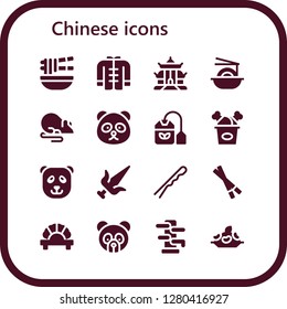  chinese icon set. 16 filled chinese icons. Simple modern icons about  - Noodle, Wushu, Pagoda, Noodles, Rat, Panda bear, Tea bag, Fried chicken, Martial arts, Hairpin, Chopsticks
