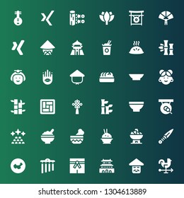 chinese icon set. Collection of 36 filled chinese icons included Rooster, Chinese, Forbidden city, Martial arts, Chimes, China, Kunai, Bowl, Rice, Ingots, Gong, Bamboo, knot