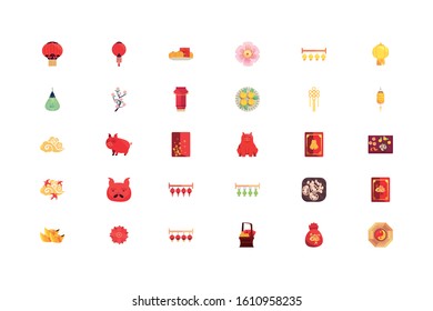 Chinese icon set design, China culture asia travel landmark famous asian and oriental theme Vector illustration